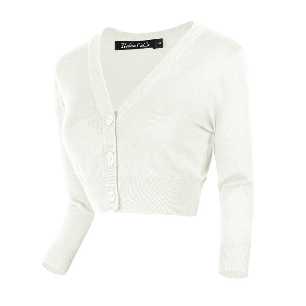White Cropped Button-Up Sweater Urban Coco